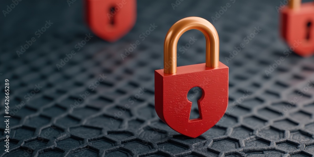 Poster anonymous browsing cybersecurity concept. red padlock on textured surface symbolizing security and p