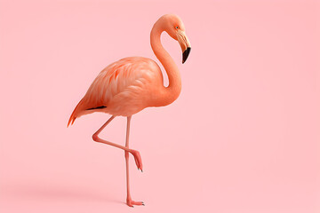 Fototapeta premium Flamingo strutting elegantly pink background animal photo studio setting close-up beauty and grace