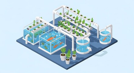 Fototapeta premium Innovative aquaponics system growing fresh greens and raising fish in a sustainable ecosystem concept design