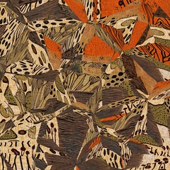 Autumnal brown patched cozy seamless pattern. Patchwork style fabric effect with floral design for season home decor background. Earth tones for modern country cottage mood.