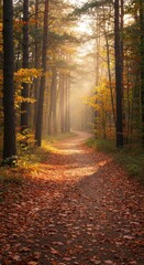 Obraz premium Golden autumn forest path
