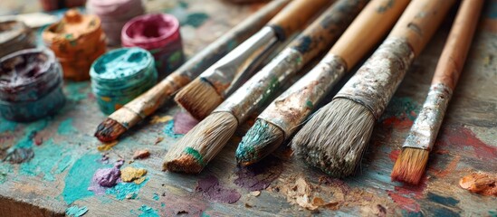 Fototapeta premium Paintbrushes and paint on a palette