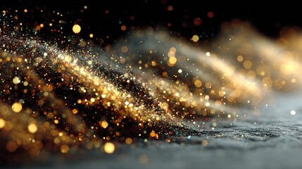 Naklejka premium Abstract Golden Glitter Texture Background, Sparkling Dust and Shimmering Lights