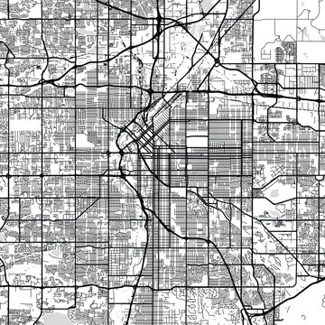 Denver City Map Art Print Sleek Linework Urban Grid Wall Decors in Refined Monochrome, Minimalist Blueprints in the White and Black Style.                                          
