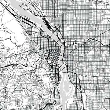 Portland City Map Art Print Elegant Monochrome Urban Grid Wall Decors in White and Black, Featuring Sleek Cartographic Linework and Refined Modern Blueprint Aesthetics for a Timeless Look.