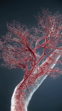 Medical simulation showing realtime fragmentation of thrombus and emboli lodgment within lung vascular network under dynamic blood flow.