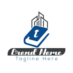 Real estate company logo design with a modern house icon, business concept, and a building vector symbol for construction T logo design