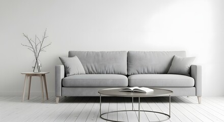 Modern Gray Sofa in Minimalist Living Room (AI Generated)