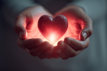 Fototapeta premium Nurturing glowing heart in hands, symbolizing love, care, and hope for a brighter future.