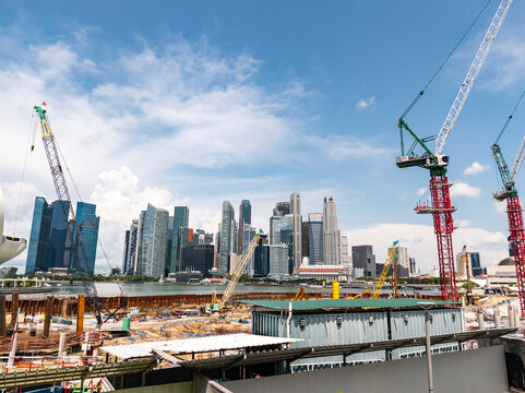 Urban development project with cranes 
