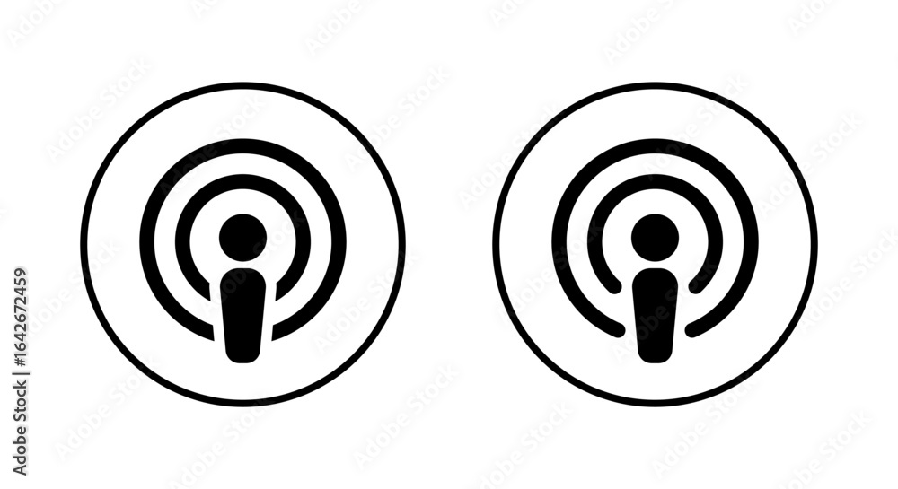 Poster modern podcast and audio broadcast icon in circular outline. streaming and broadcasting symbol