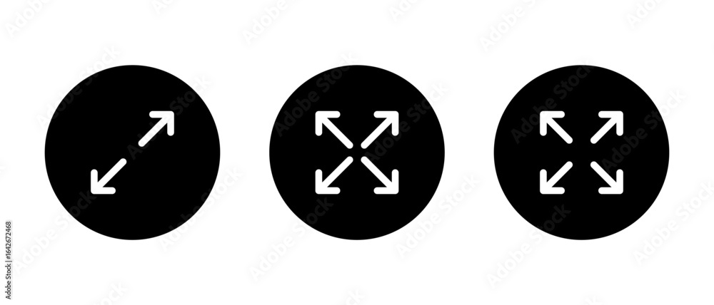 Poster expand and full screen icon set. maximize display button symbol in black circle
