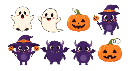 Cute halloween characters isolated on white background for spooky holiday fun
