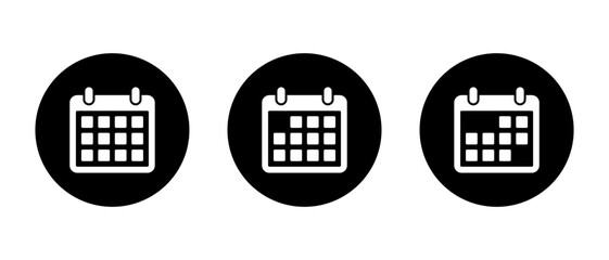 Calendar icon set. Schedule symbol in black circle. Event planning concept