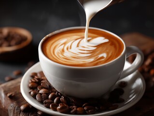 ラテアートとコーヒーカップ