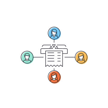 Group payment distribution and shared expenses vector icon. Concept of collaborative finance and splitting a bill together.
