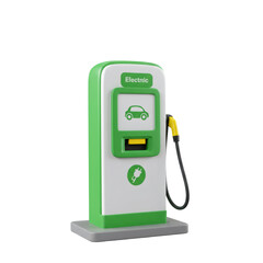 Fototapeta premium Isolated Green and White Electric Car Charging Station with Yellow Plug on Transparent