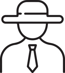 Minimalist line art icon of a man wearing a hat and tie