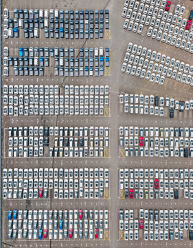Aerial View Car Dealership Lot New Cars Sales