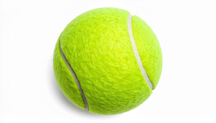 Close up of Bright Green Tennis Ball on White Background Sport