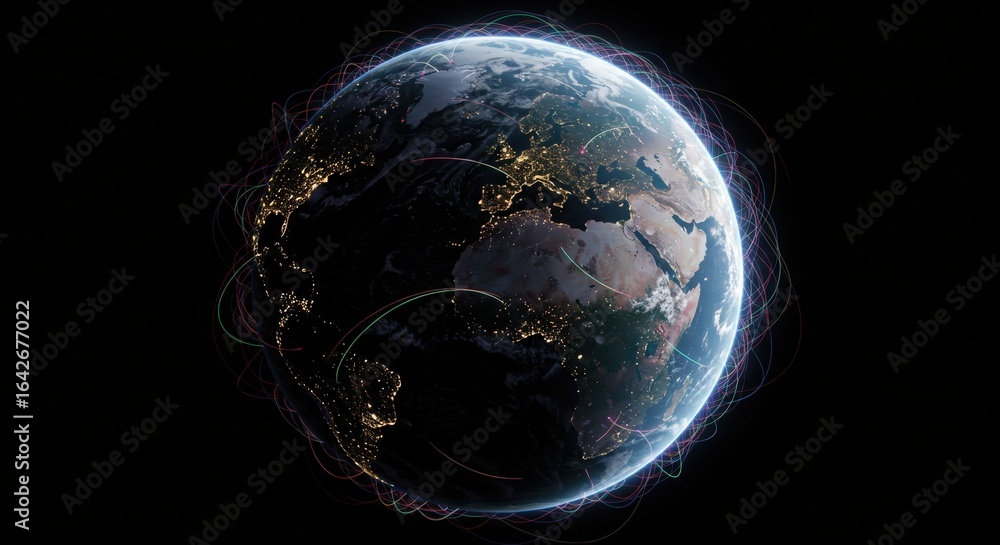 Poster Earth Globe with Network Lines Global Connection Concept.