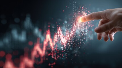 Hand Touching Glowing Data Visualization Financial Analysis Concept.