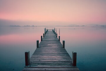 Naklejka premium Tranquil wooden pier at dawn