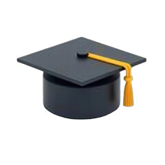 Graduation cap icon on a black background.