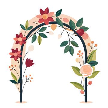 Floral archway with flowers and leaves isolated on white background