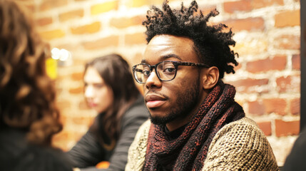 A therapy session with a diverse group discussing mental health support.