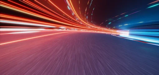 Fototapete Rund Autobahn In Der Nacht 3d rendering fast speed lights trails racing on highway at night  © jamesteohart