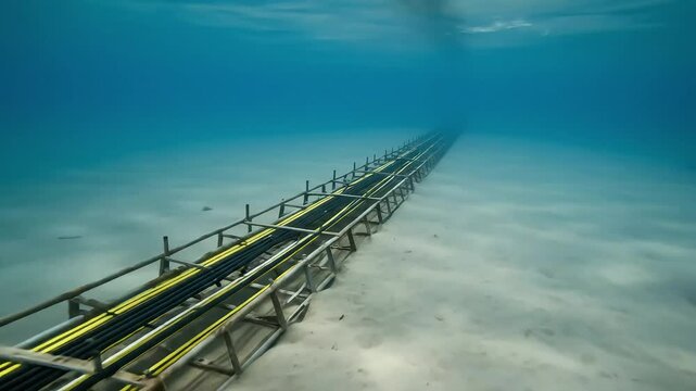 Submarine cable infrastructure built on seabed, ensuring stability and protection for global data transmission networks.