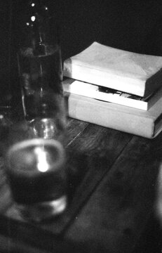 Pile of books on a table