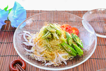 すりおろしキュウリの夏野菜冷製パスタ