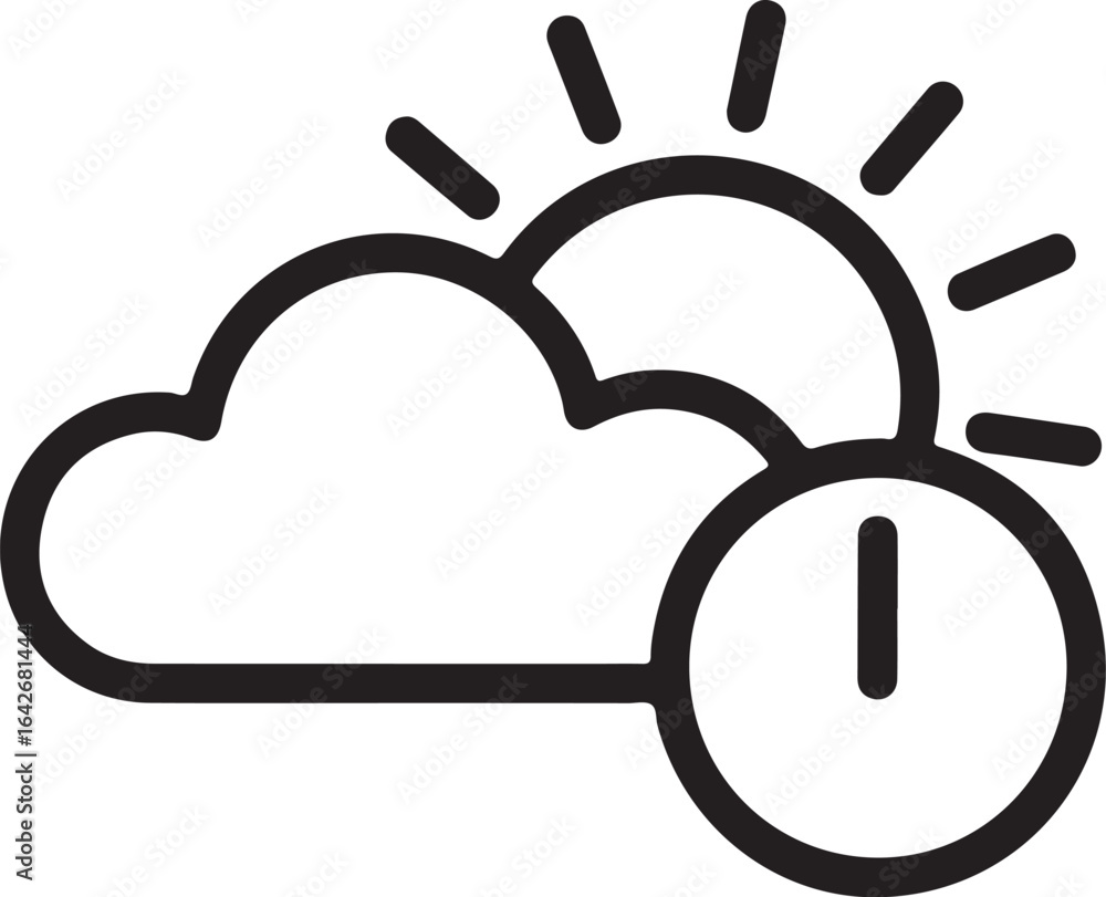 Poster simple line art icon representing partly cloudy weather with a clock indicating time