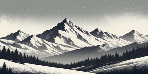 Obraz premium Morning winter panorama of snowy mountain peaks in the Alps