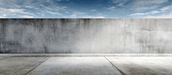 Empty concrete wall and floor against a partly cloudy sky