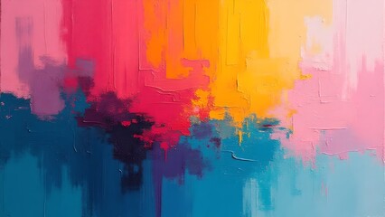 Fototapeta premium Colorful Abstract Oil Painting with Pink, Yellow and Blue Brushstrokes