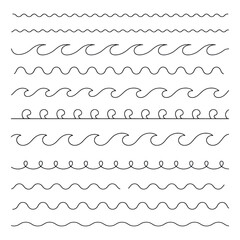 Various wavy lines and ocean waves water line art
