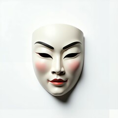 Traditional Japanese Noh Mask Overhead on White Background