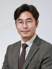 Professional Portrait of a Young Asian Man in Brown Tweed Suit