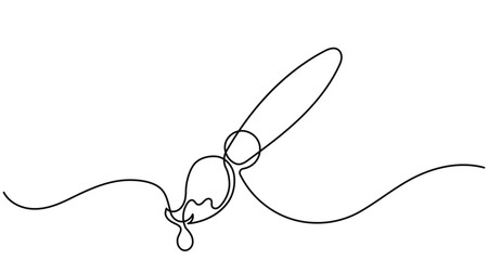 Continuous line drawing of a paintbrush creating a flowing, wavy stroke, symbolizing creativity,art, and free expression through a single line, fluid motion.Paint brush isolated on a white background