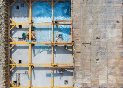 Building Construction Site Aerial Foundation View
