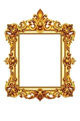 Ornate gold frame intricately designed with scrolls floral motifs and a baroque style on a plain white background