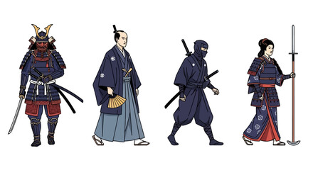 Japanese Samurai with Ninja, Warrior, and Isolated.