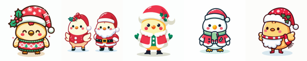 cute chicken vector in christmas costume