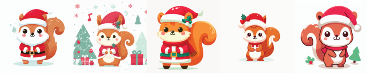 cute squirrel vector in Christmas costume