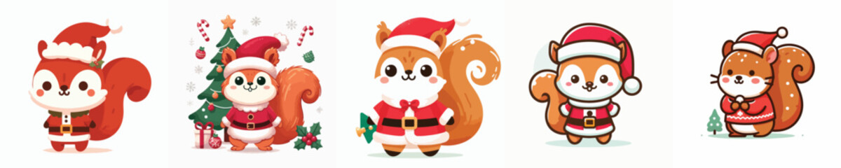 cute squirrel vector in Christmas costume
