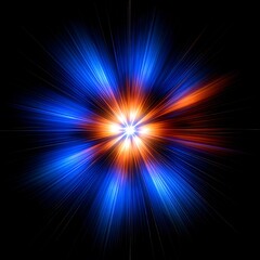 Obraz premium An abstract image depicting a radiant burst of blue and orange light against a black background