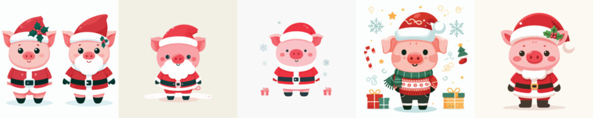 cute pig vector in Christmas costume